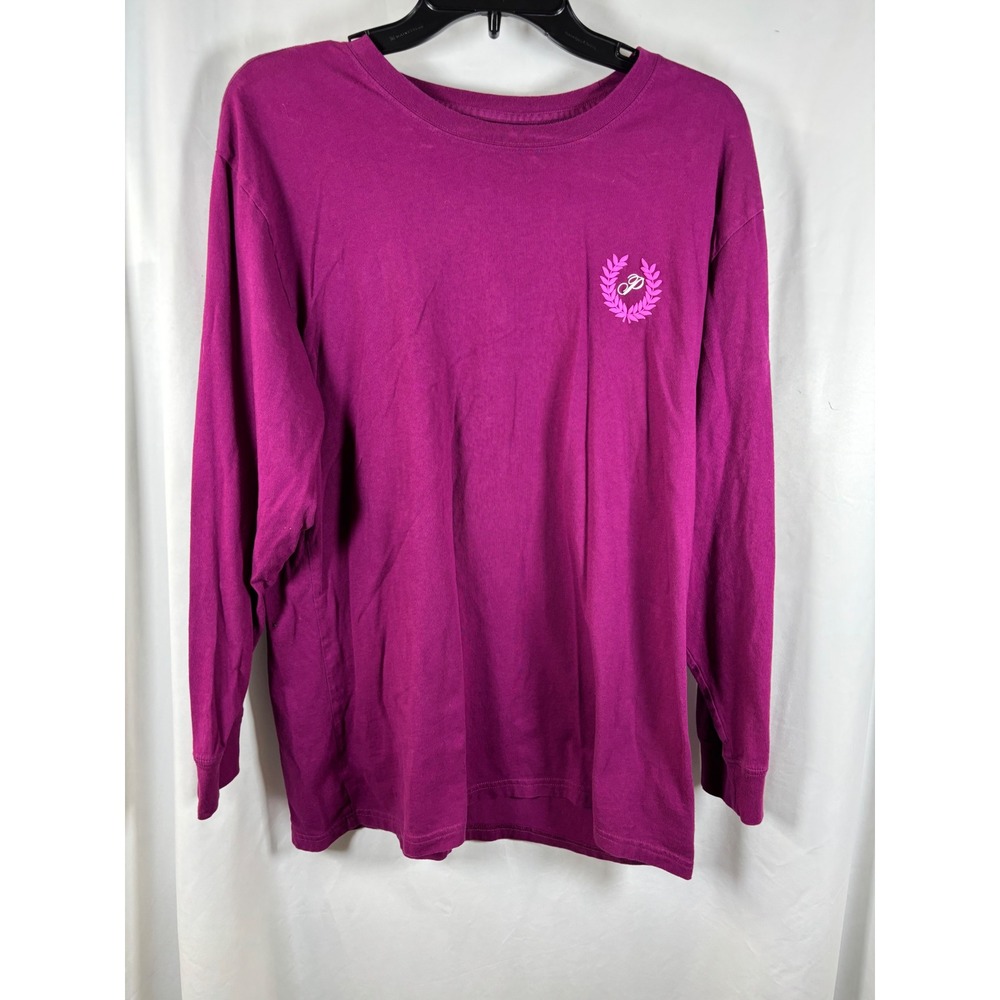 Victoria's Secret PINK Long Sleeve Graphic Tee Magenta Purple Wreath Logo Large